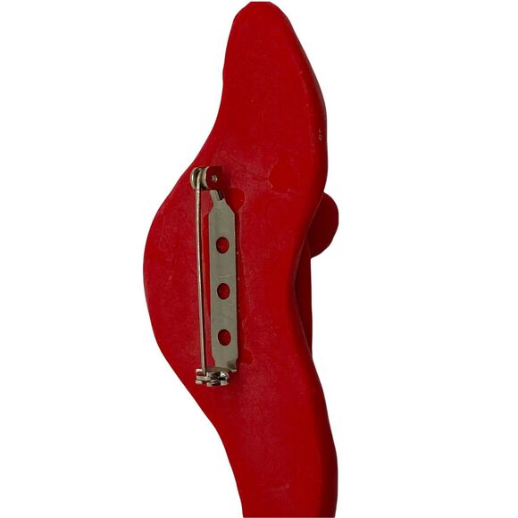 Red Hat Lady Handmade Brooch Polymer Clay C Clasp Floppy Pin 1.5"X3.5" Retro - Picture 3 of 12